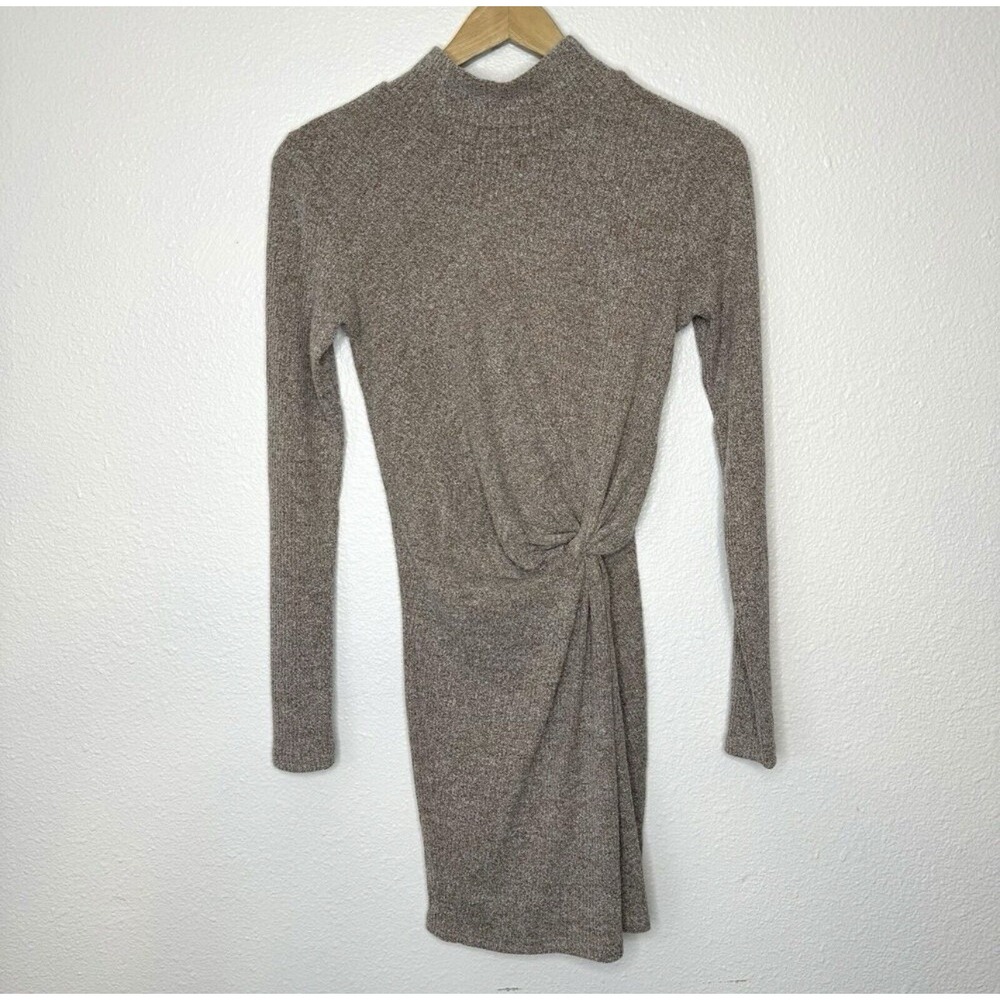 ACOA Knit Brown Dress Women's Small Mock Neck Long Sleeve Keyhole Back Mini